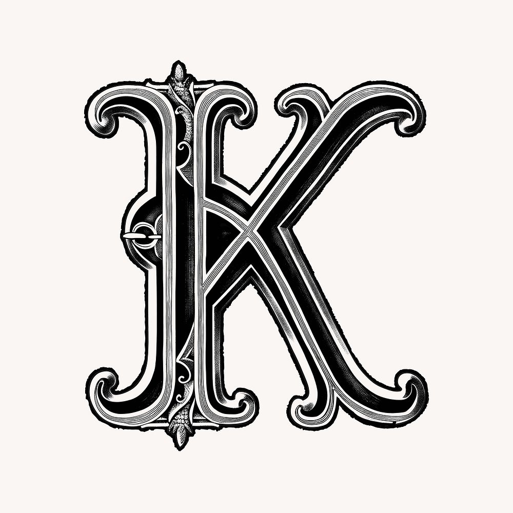 Letter K in classic medieval art illustration