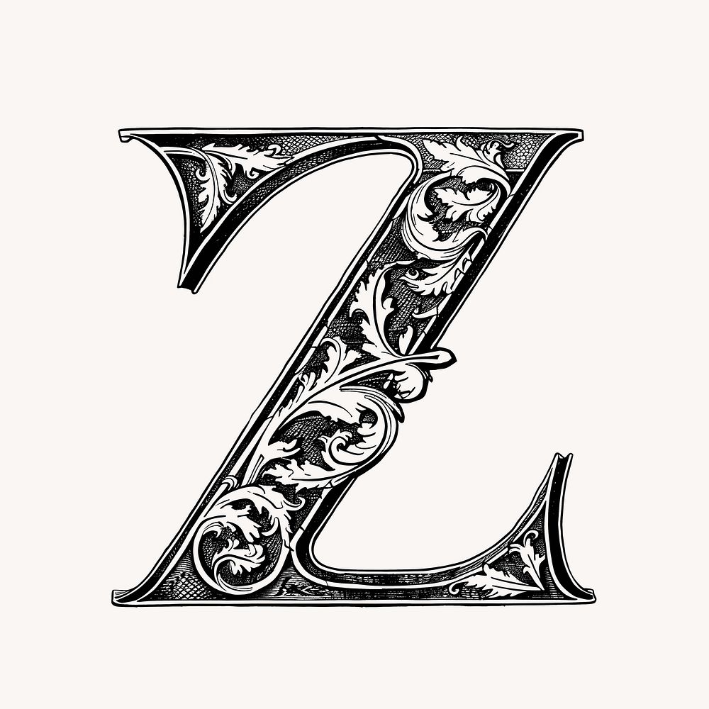 Letter Z in classic medieval art illustration