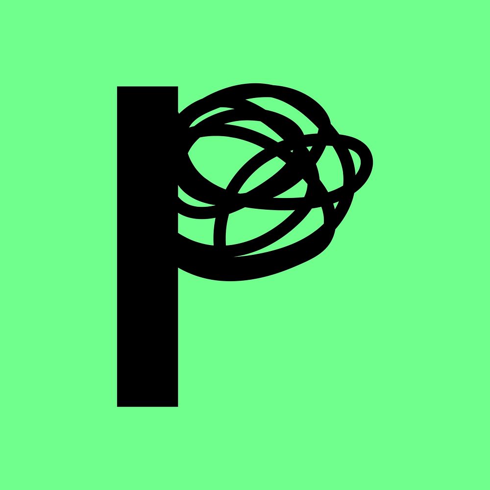 Letter P abstract shaped font illustration