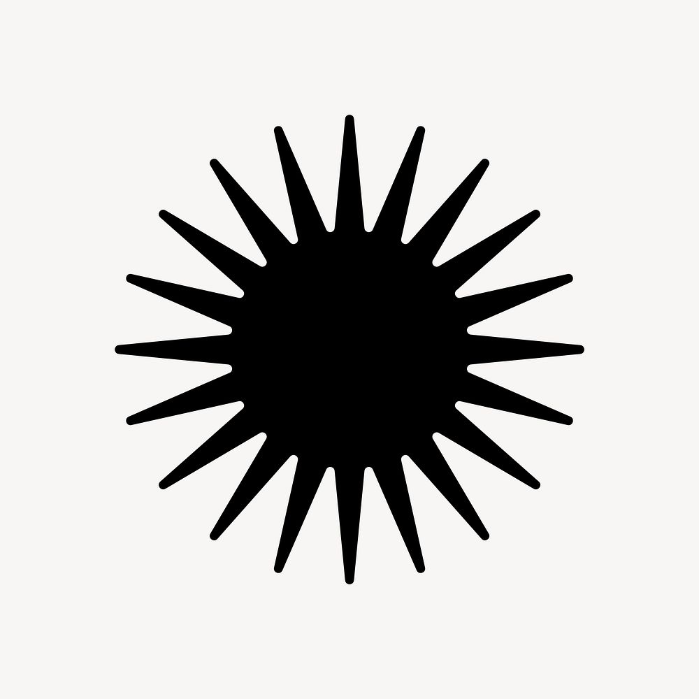 Black sun icon, bold shape illustration