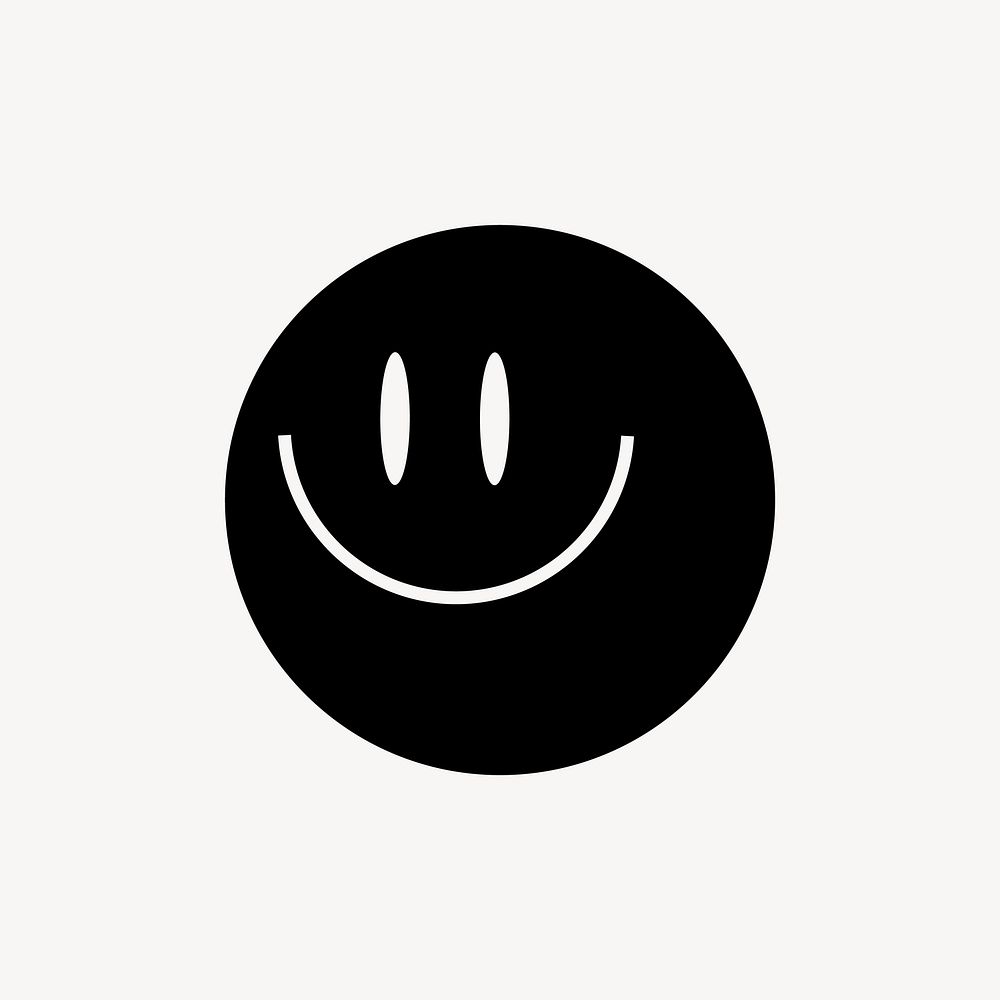 Black smiling face icon, bold shape illustration