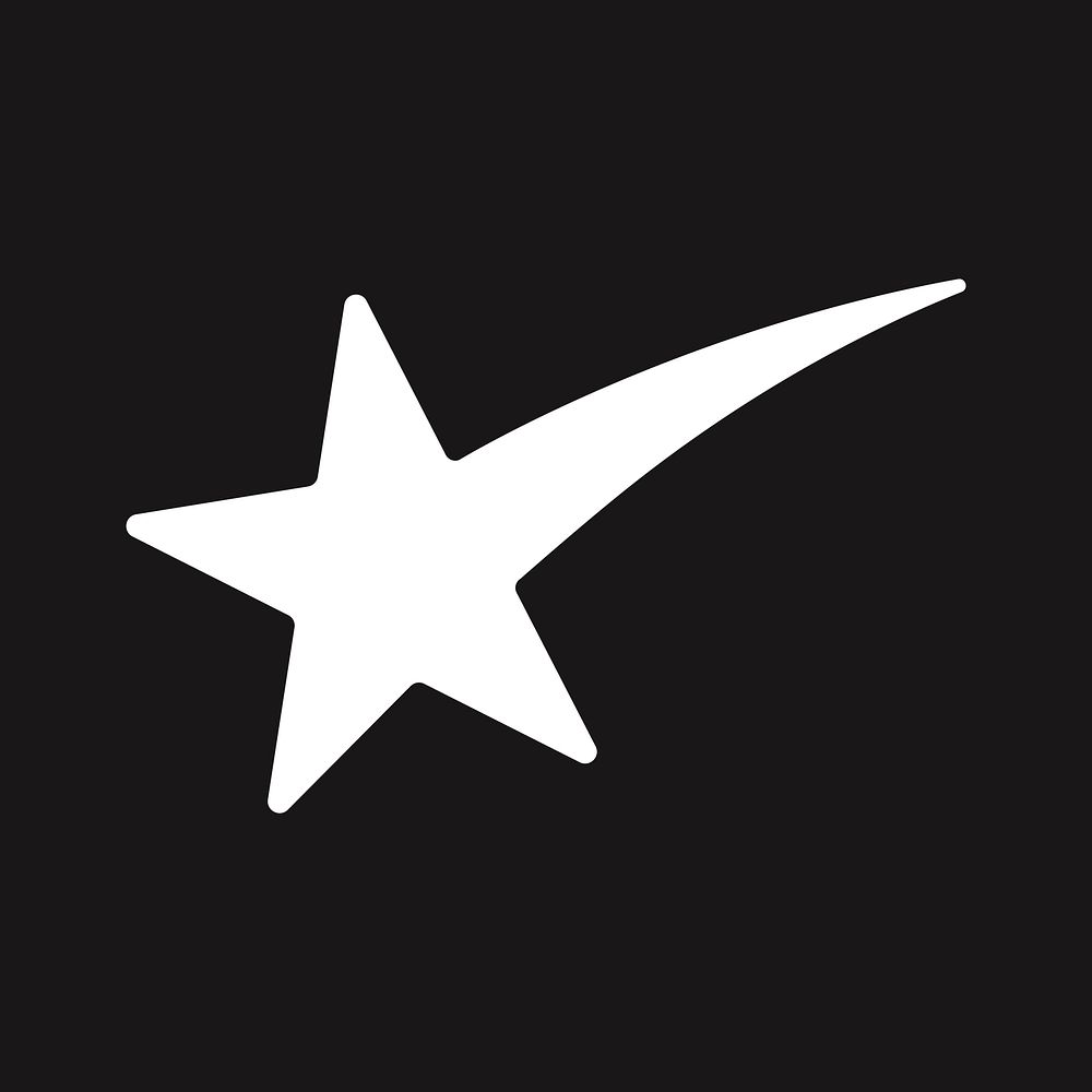 White shooting star icon, bold shape illustration