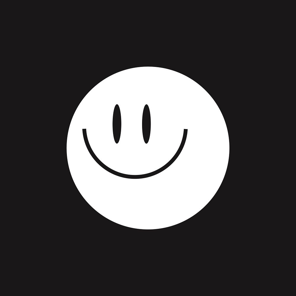 White smiling face icon, bold shape illustration