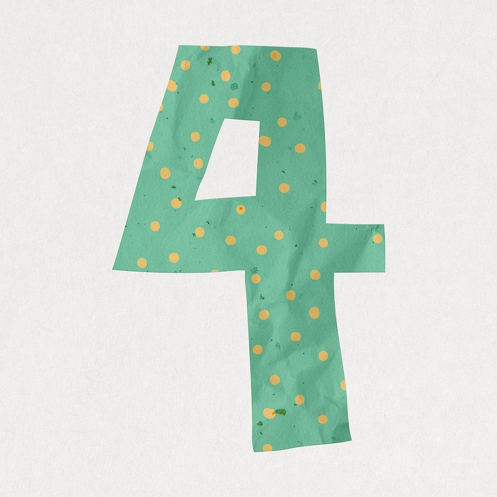 Number 4, cute paper cut alphabet illustration