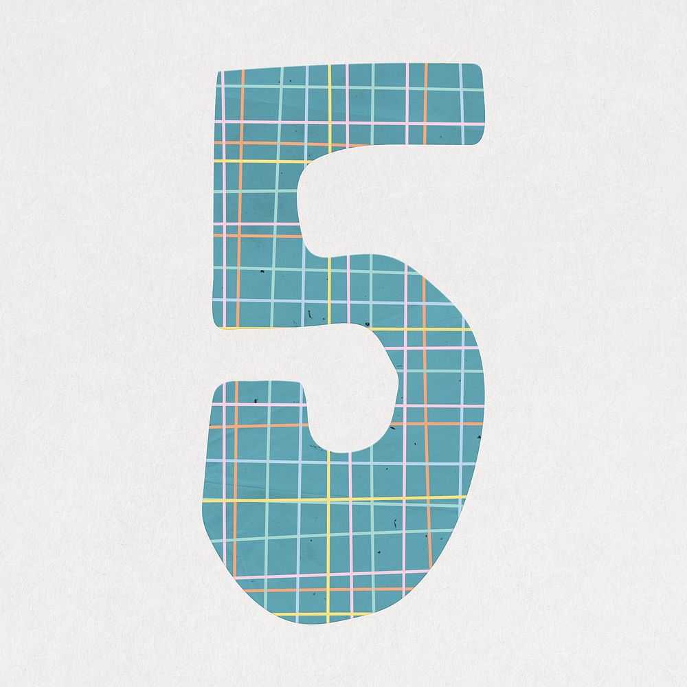 Number 5, cute paper cut alphabet illustration