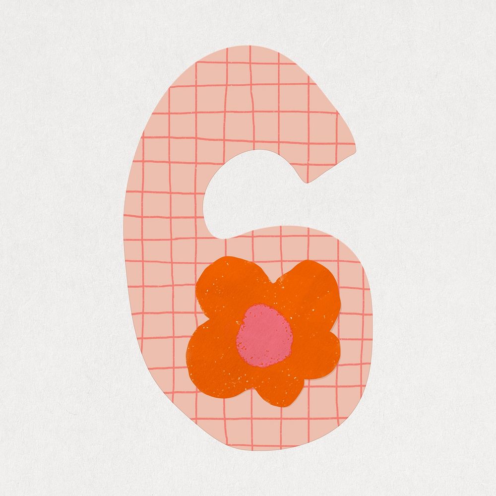 Number 6, cute paper cut alphabet illustration