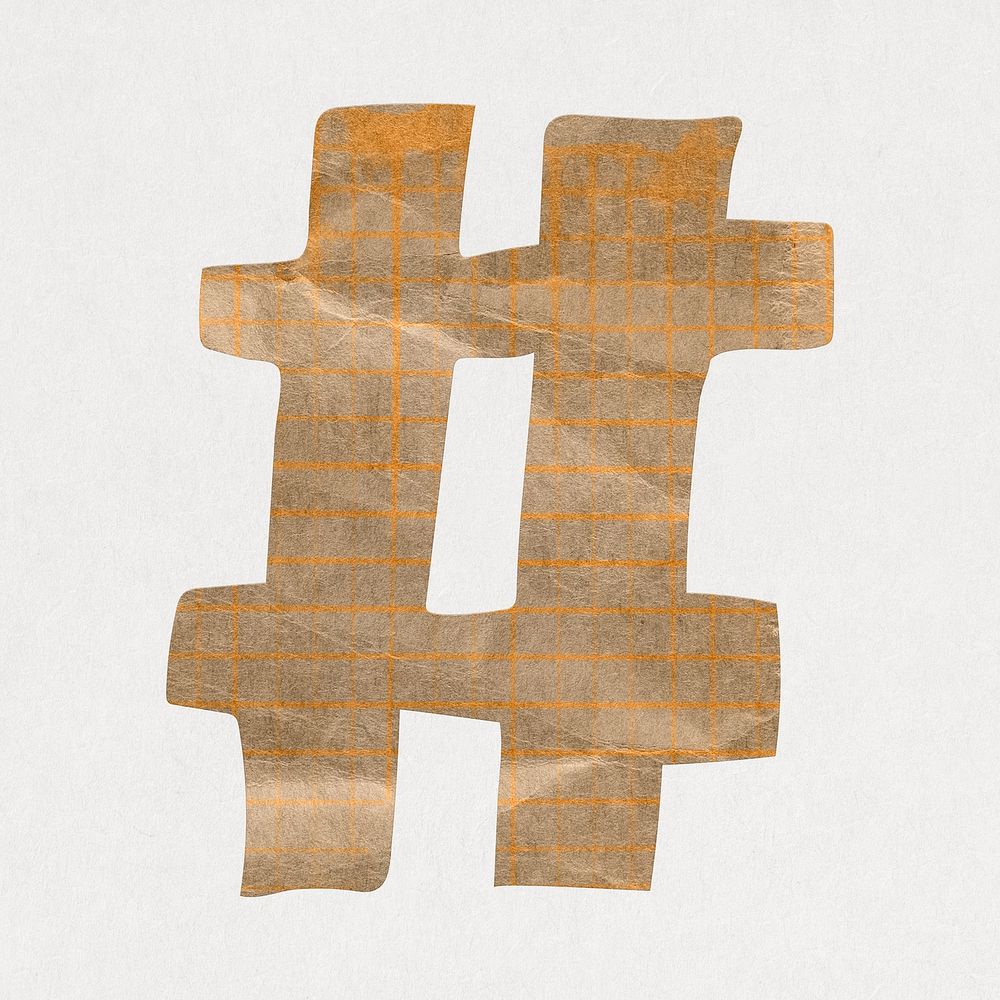 Hashtag sign, cute paper cut symbol illustration