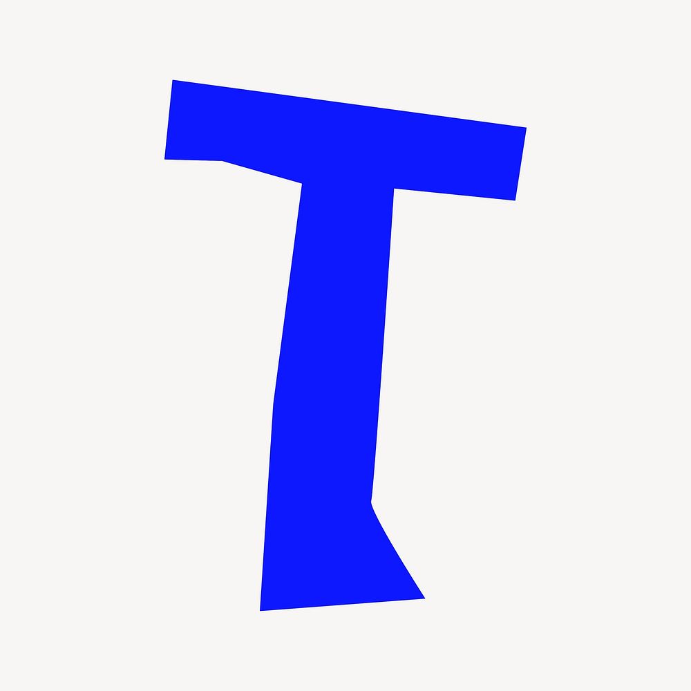Letter T in blue paper cut shape font illustration