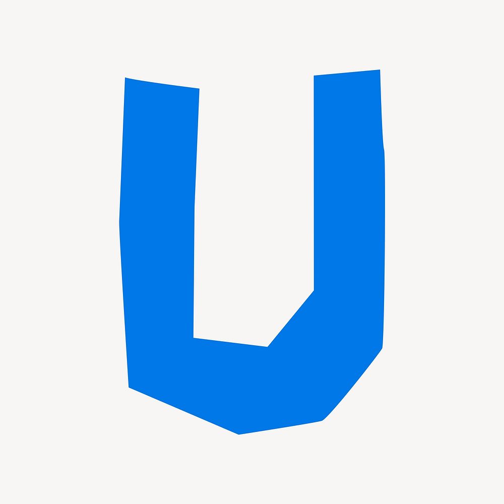 Letter U in blue paper cut shape font illustration