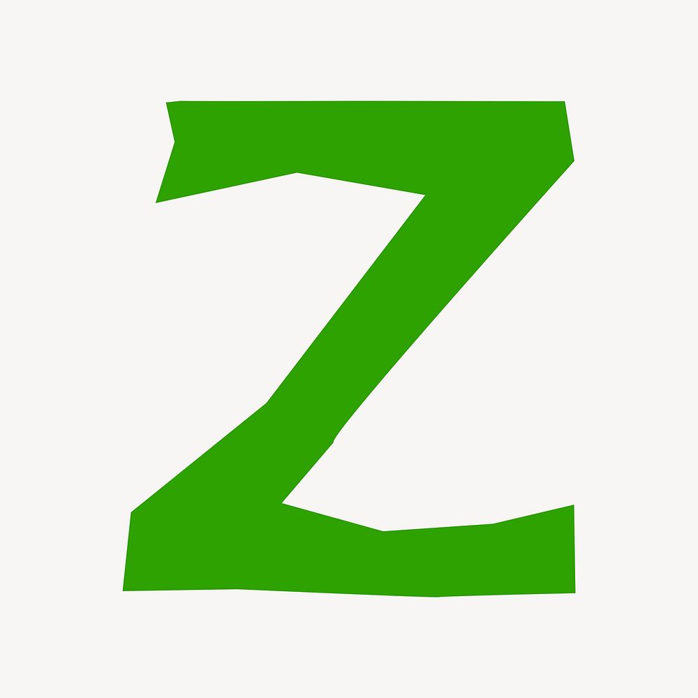 Letter Z in green paper cut shape font illustration