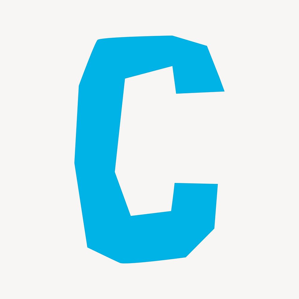 Letter C in blue paper cut shape font illustration
