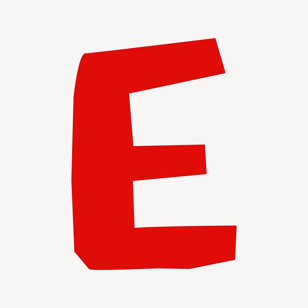 Letter E in red paper cut shape font illustration