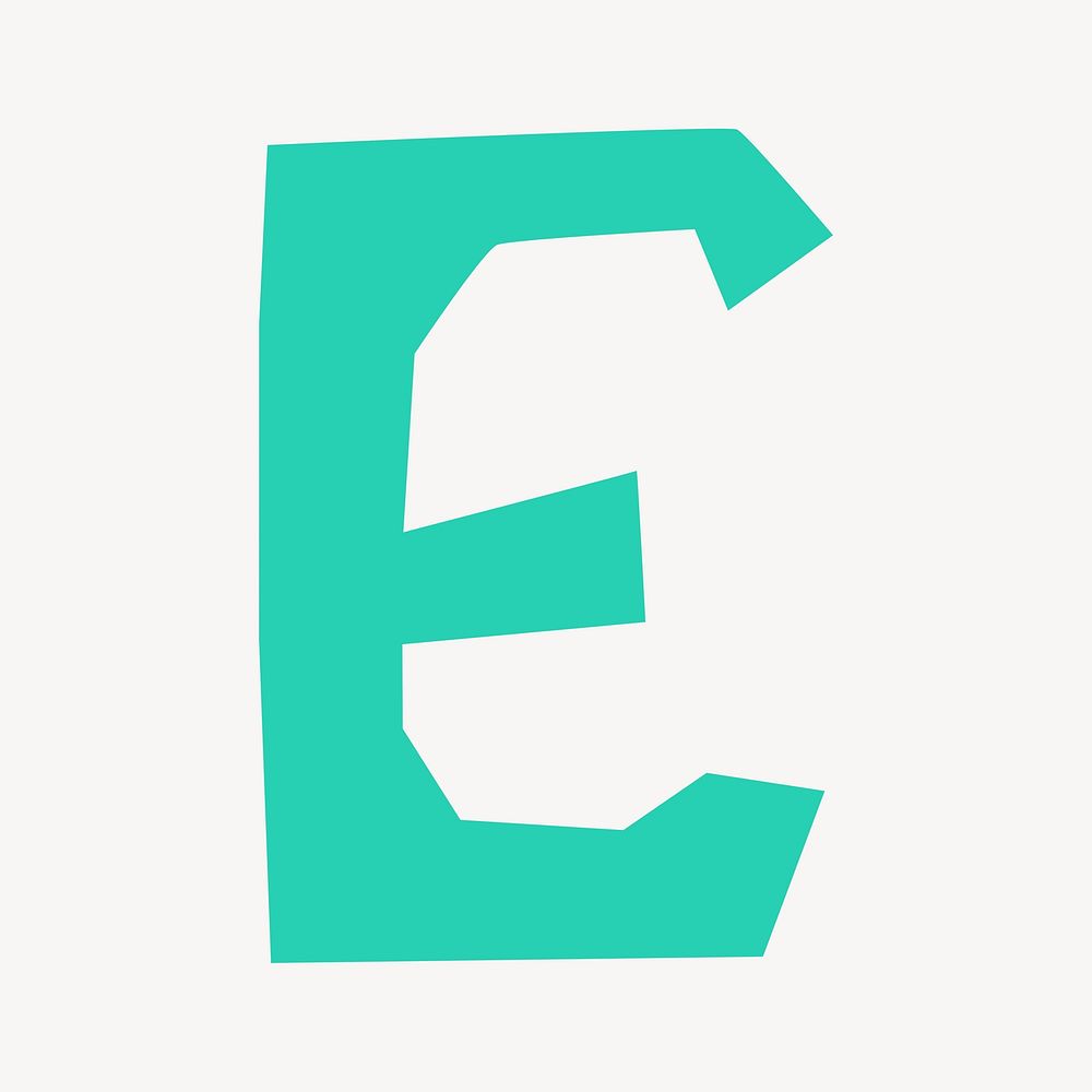 Letter E in green paper cut shape font illustration