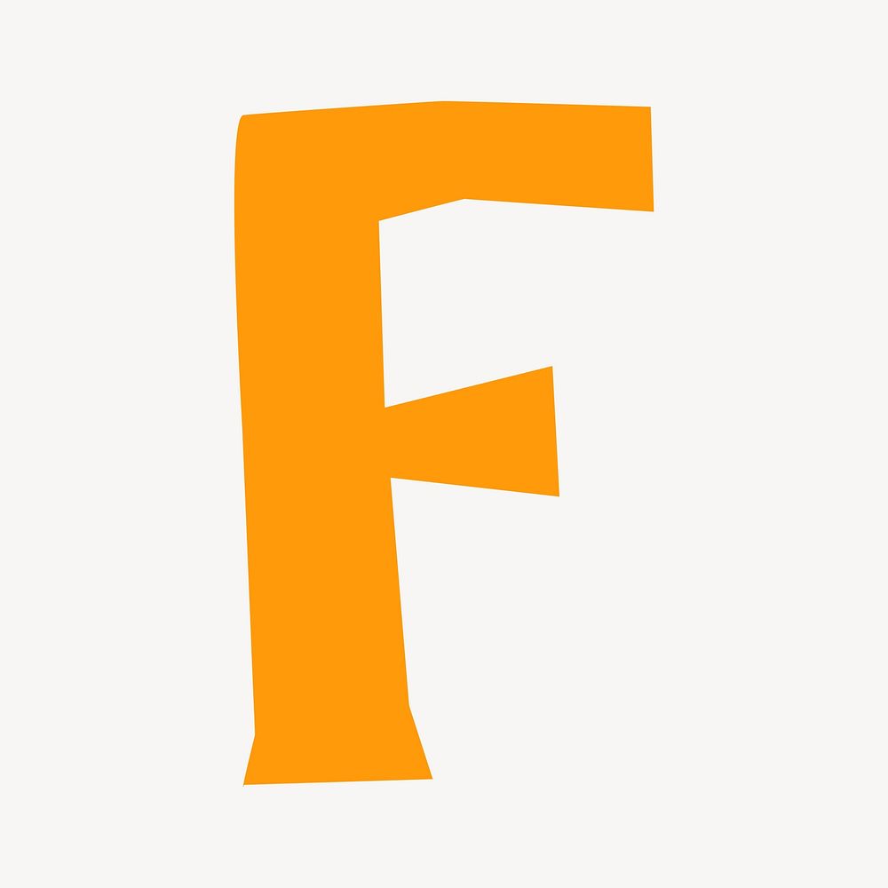 Letter F in orange paper cut shape font illustration