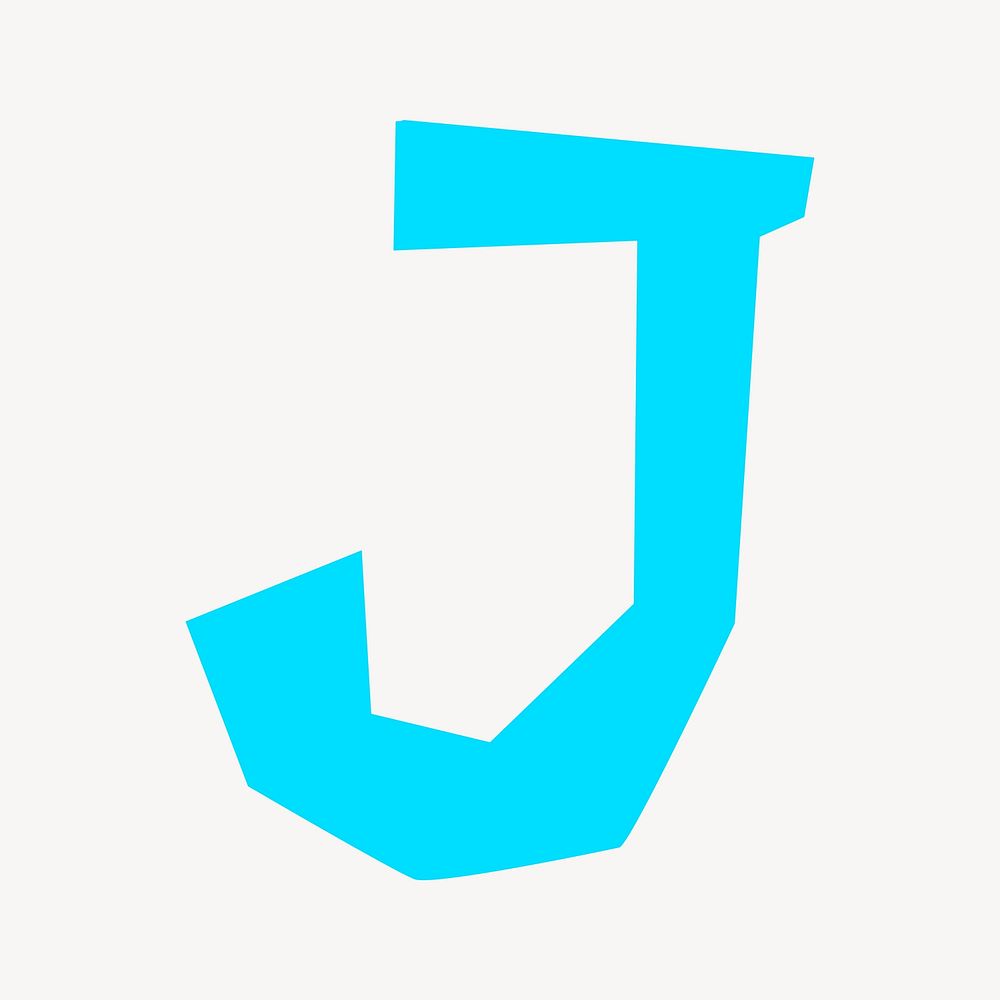 Letter J in blue paper cut shape font illustration