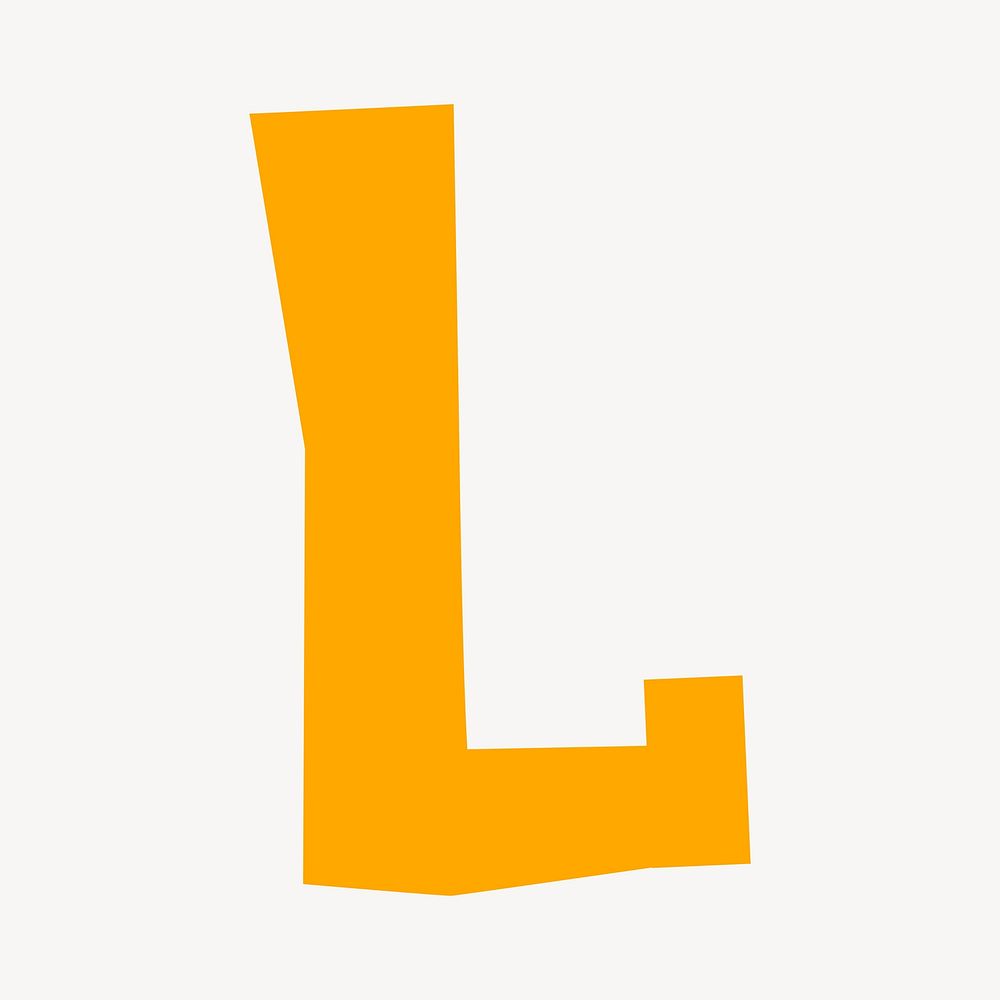 Letter L in orange paper cut shape font illustration
