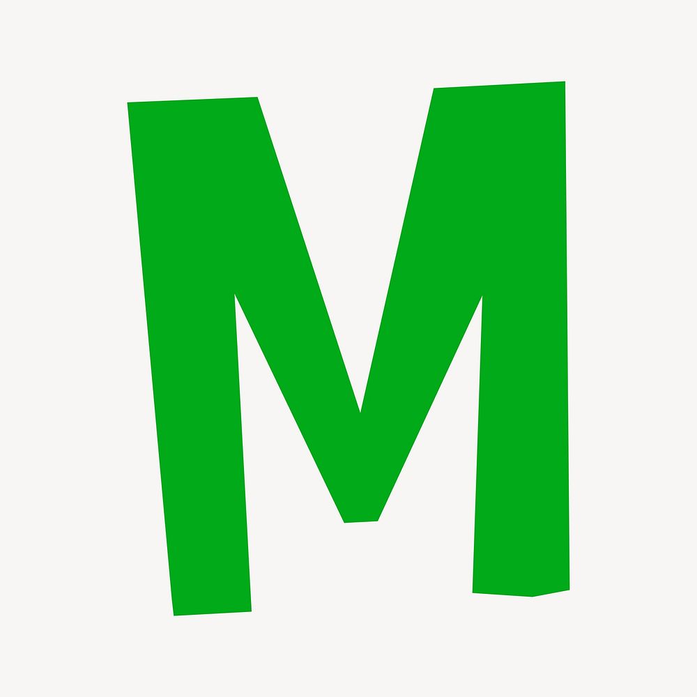 Letter M in green paper cut shape font illustration