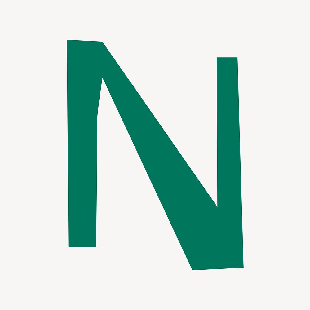 Letter N in green paper cut shape font illustration