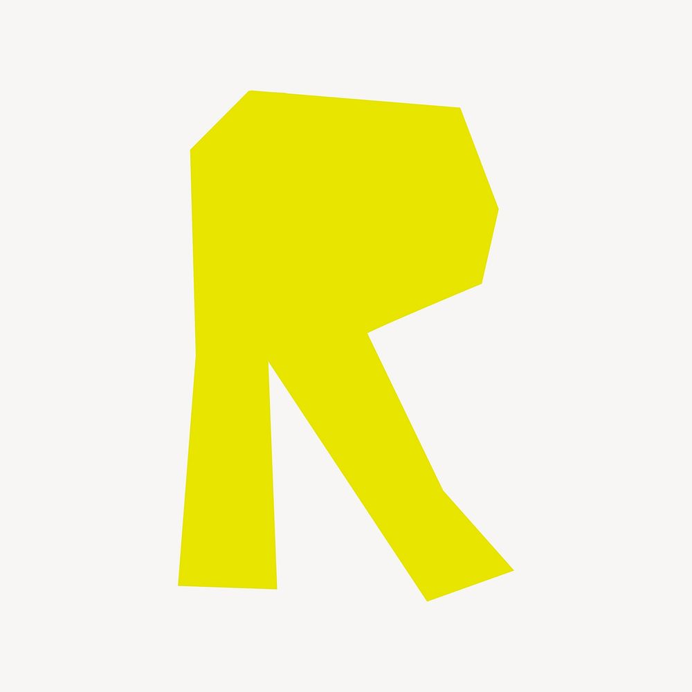 Letter R in yellow paper cut shape font illustration