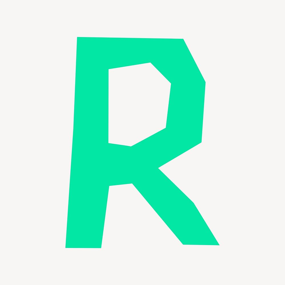 Letter R in green paper cut shape font illustration