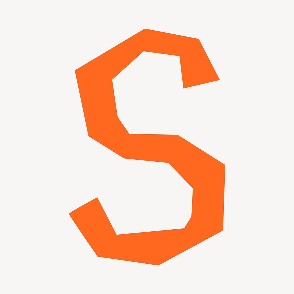 Letter S in orange paper cut shape font illustration