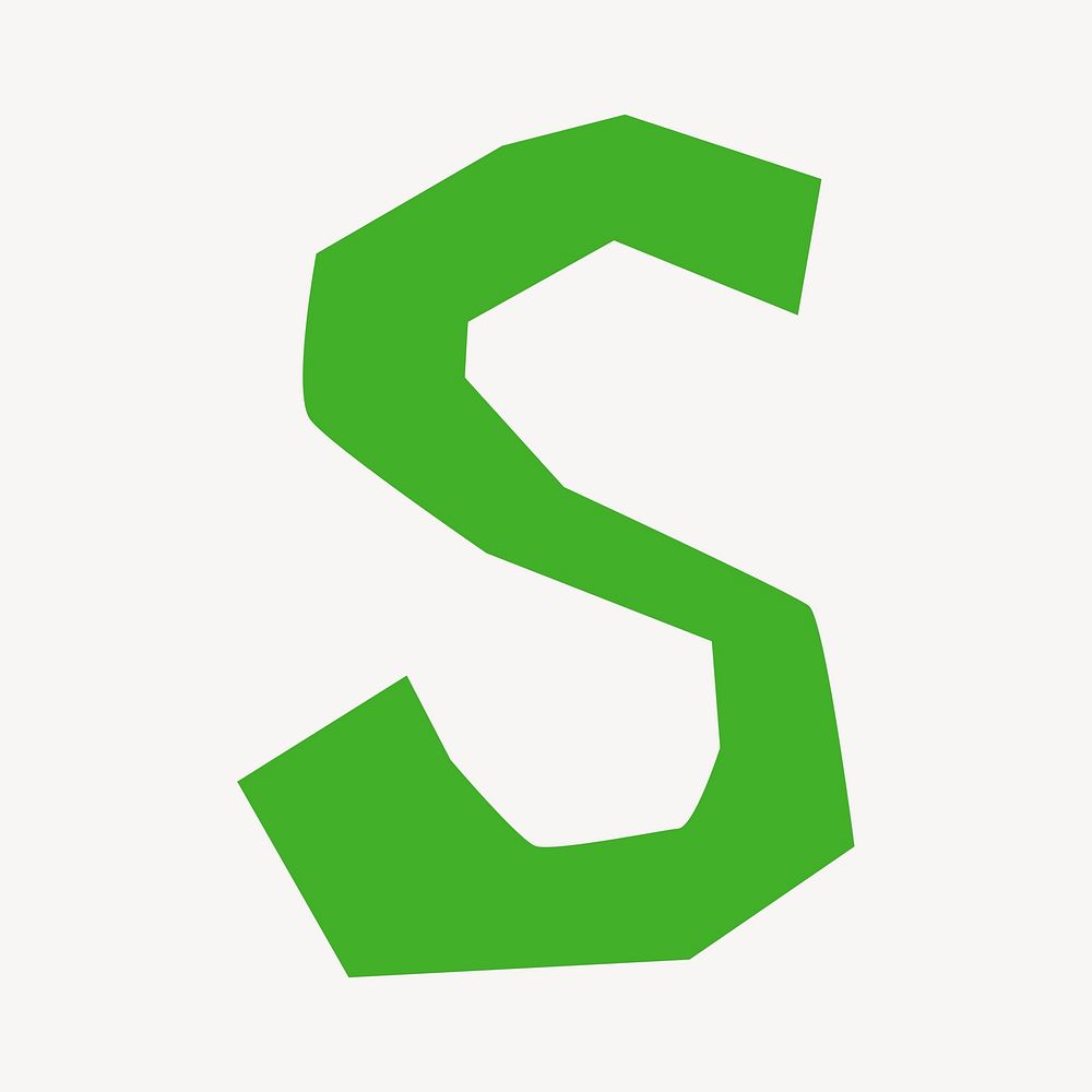 Letter S in green paper cut shape font illustration