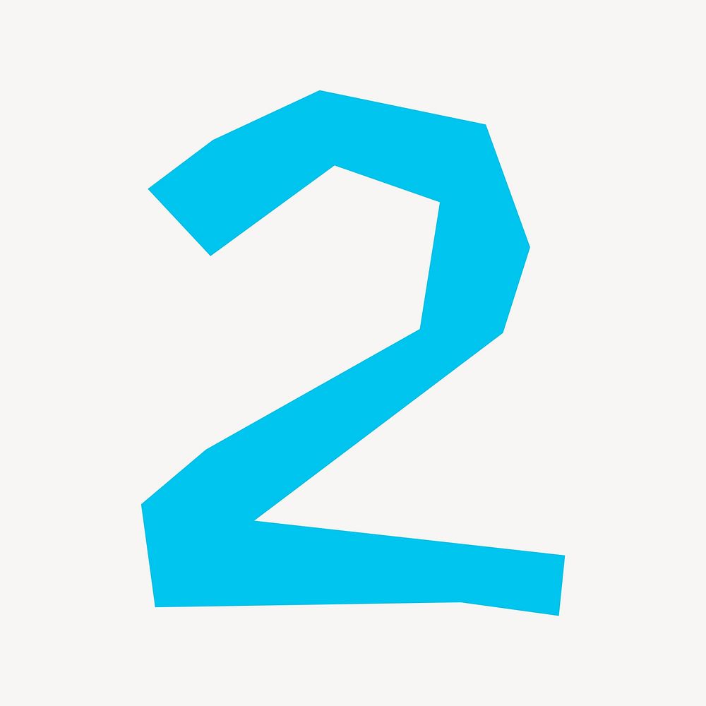Number 2 in blue paper cut shape font illustration