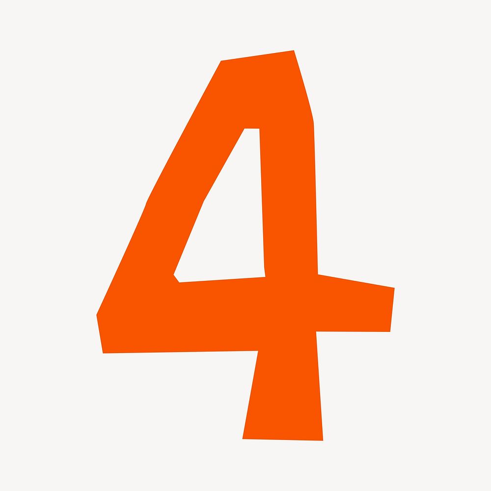 Number 4 in orange paper cut shape font illustration