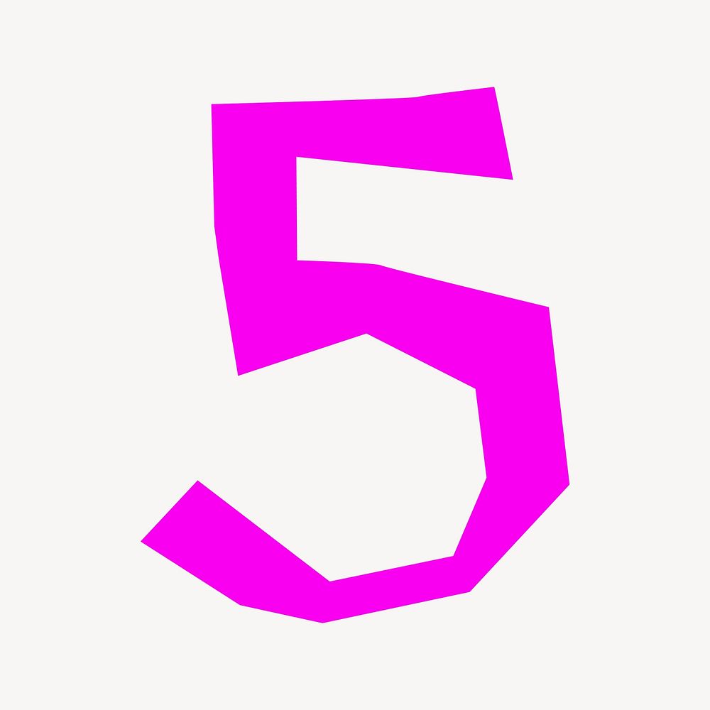Number 5 in pink paper cut shape font illustration