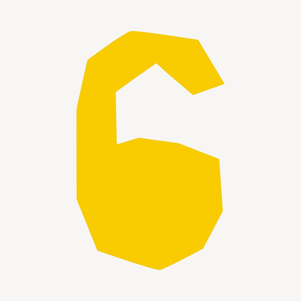 Number 6 in yellow paper cut shape font illustration