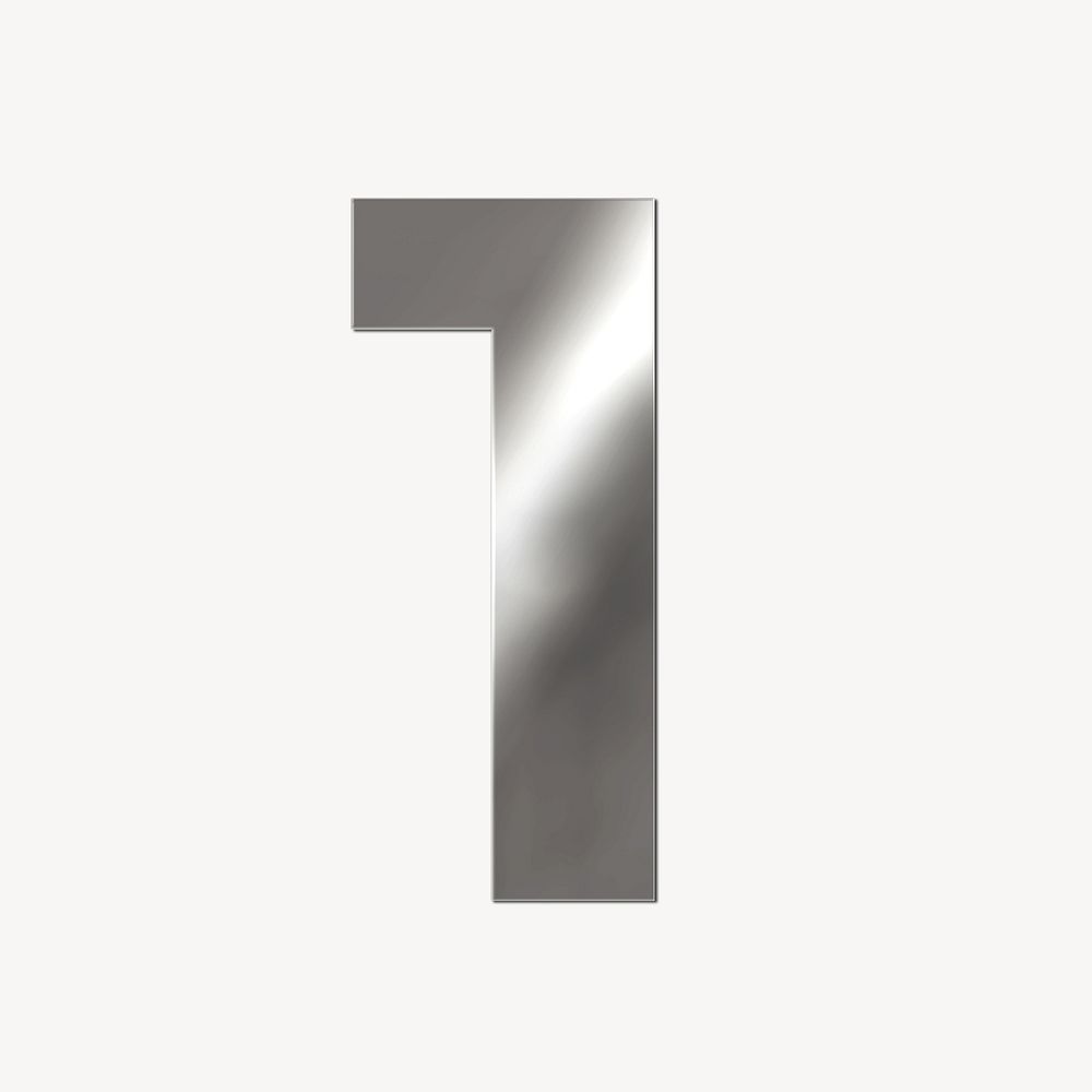 Simple number 1 silver metallic font