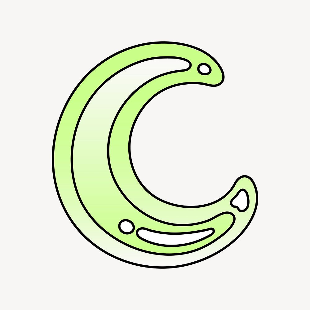 Crescent moon icon, funky lime green shape illustration