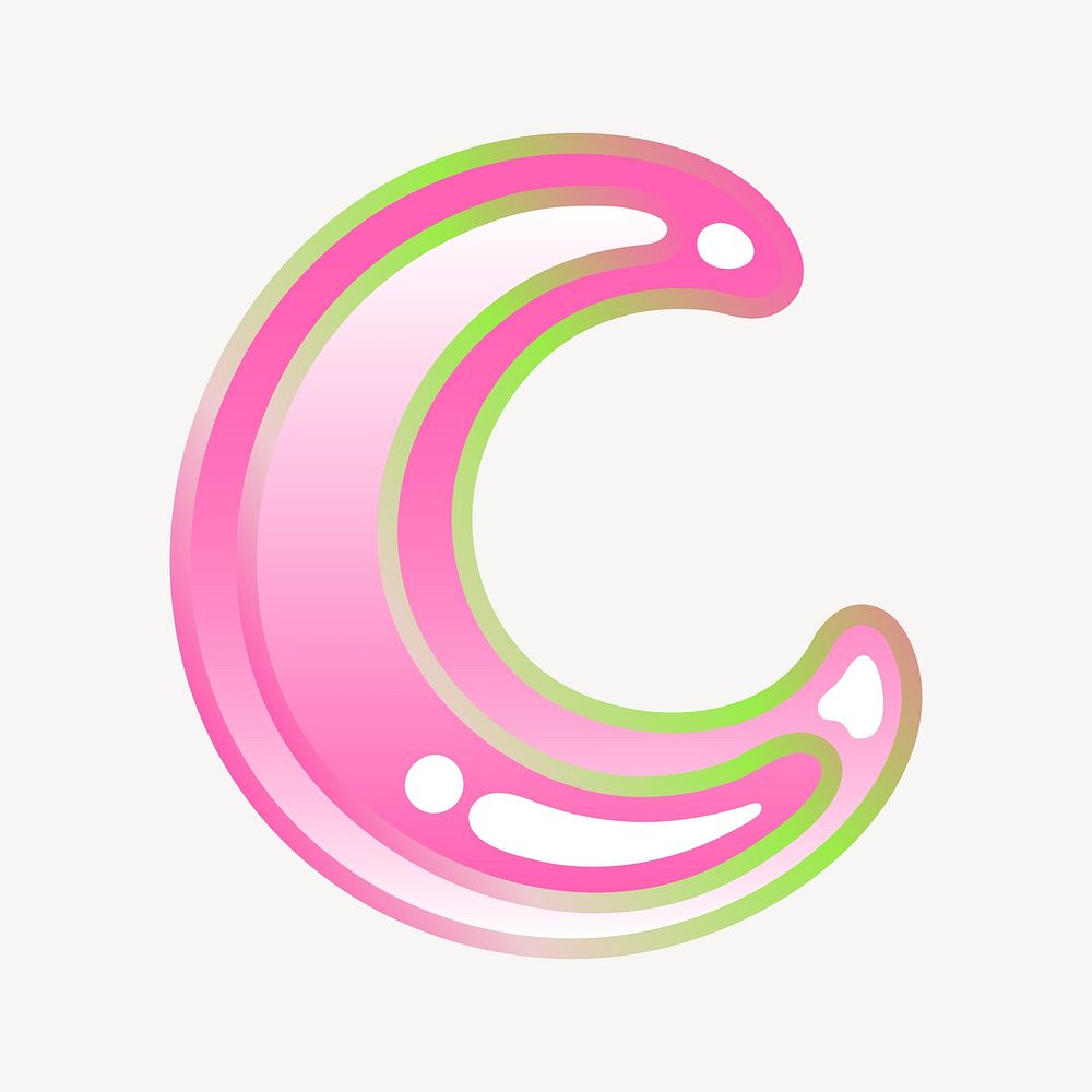 Crescent moon icon, funky pink illustration