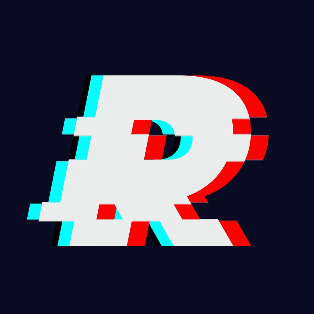 Letter R, glitch alphabet illustration