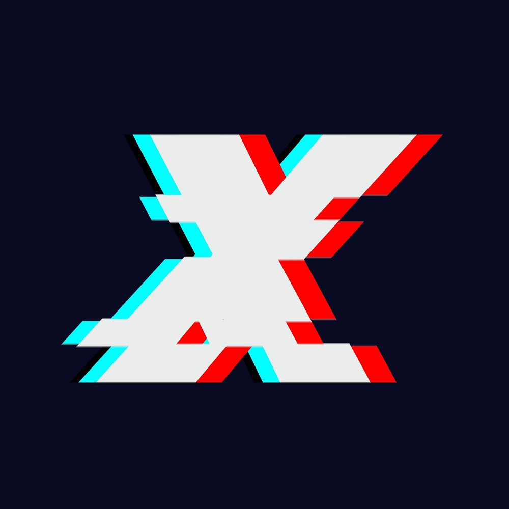 Letter X, glitch alphabet illustration