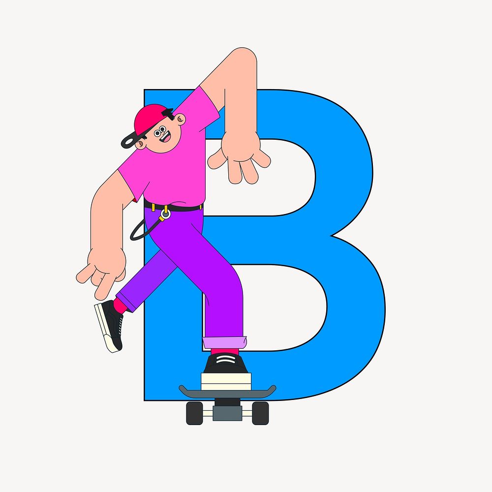 Letter B, character font illustration