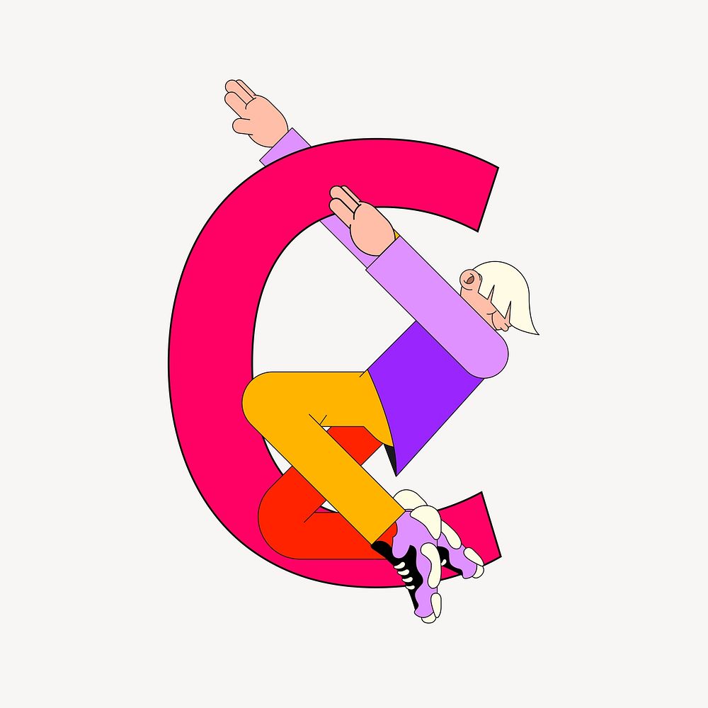 Letter C, character font illustration