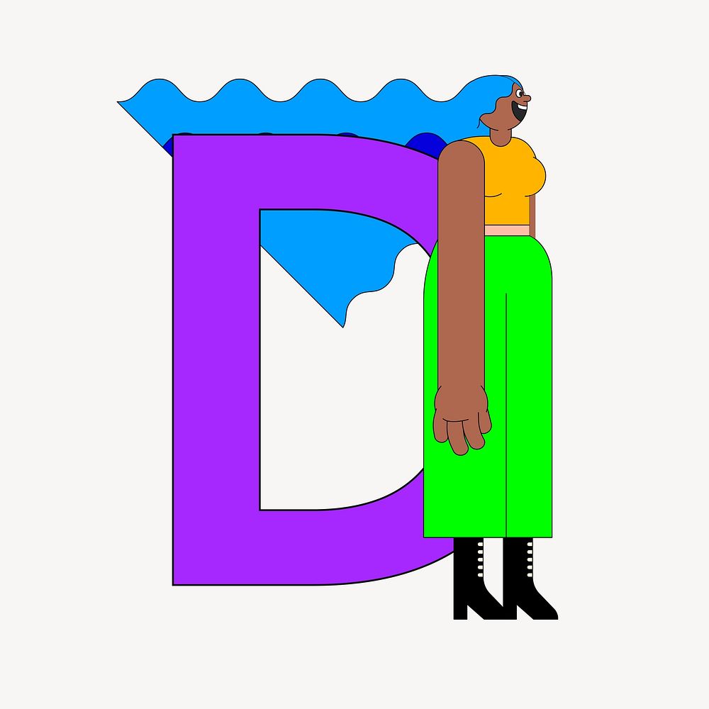 Letter D, character font illustration