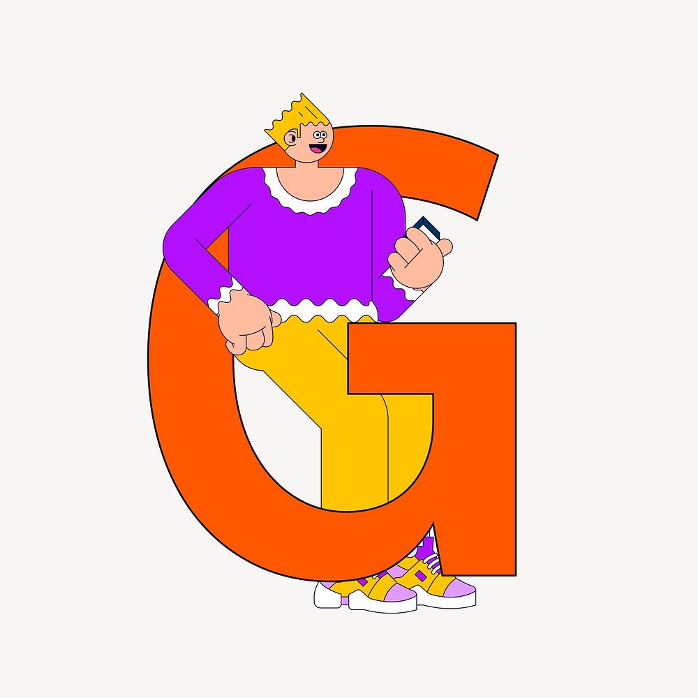 Letter G, character font illustration