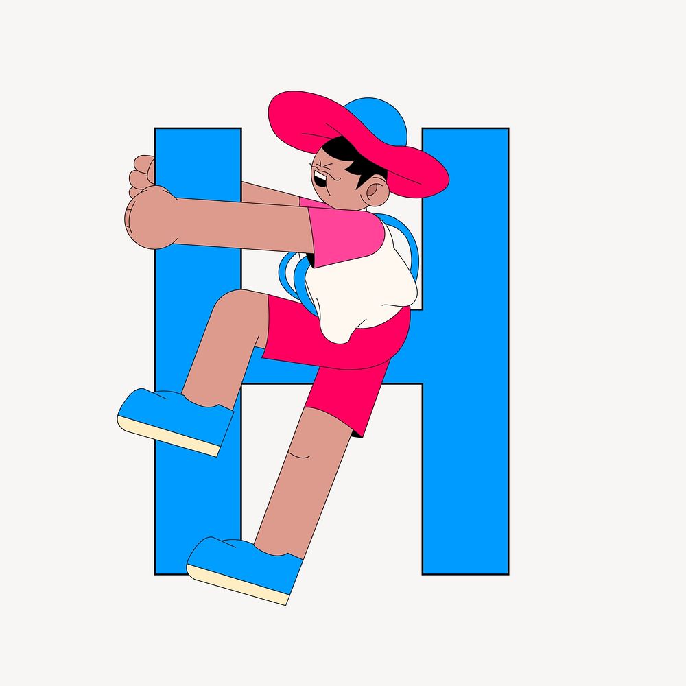 Letter H, character font illustration