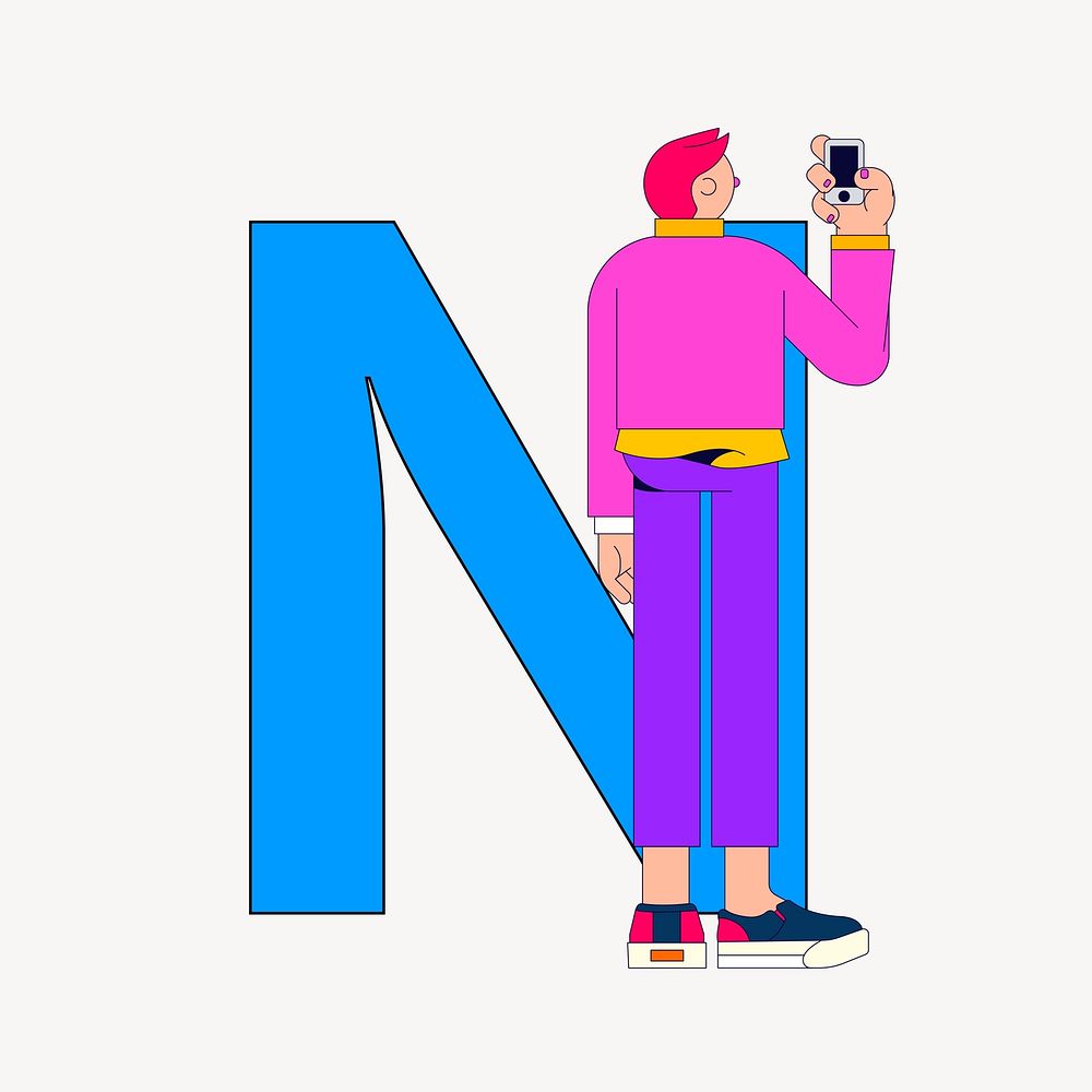 Letter N, character font illustration