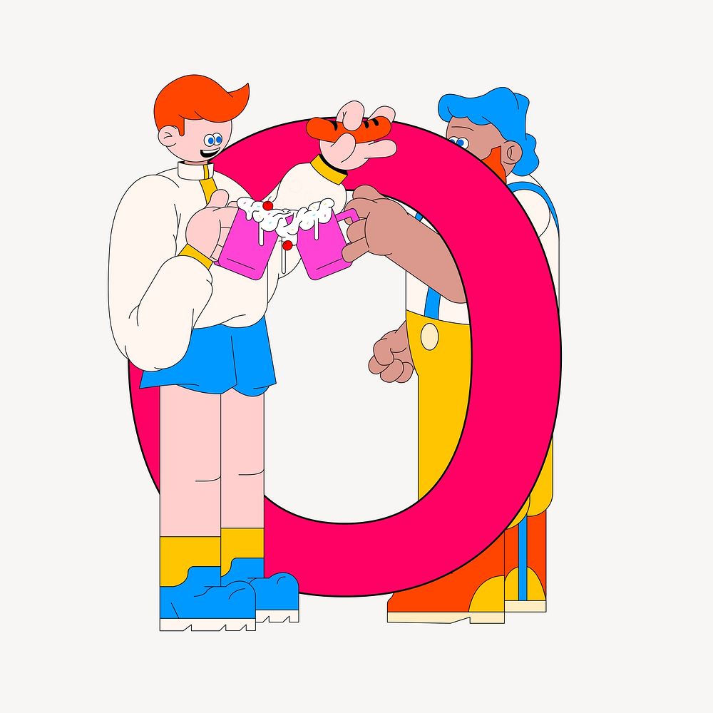 Letter O, character font illustration