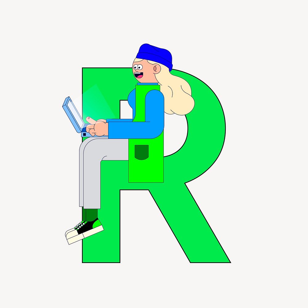 Letter R, character font illustration