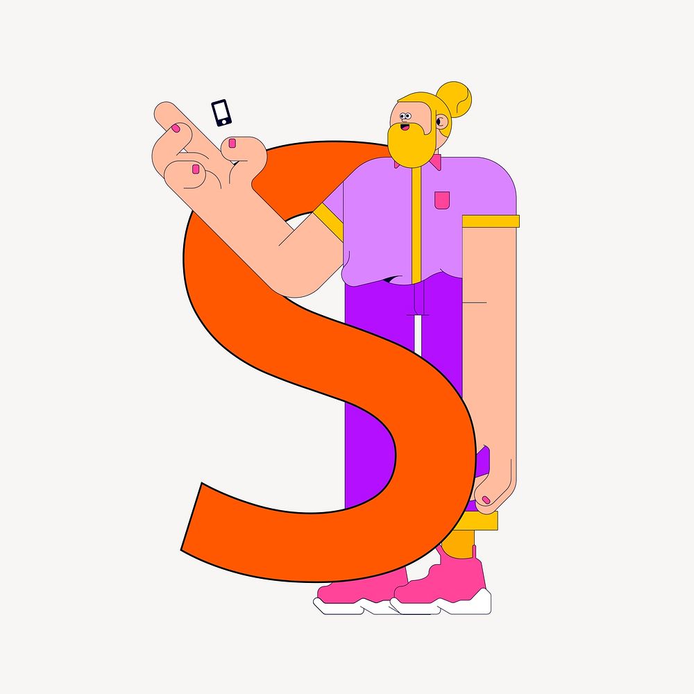 Letter S, character font illustration