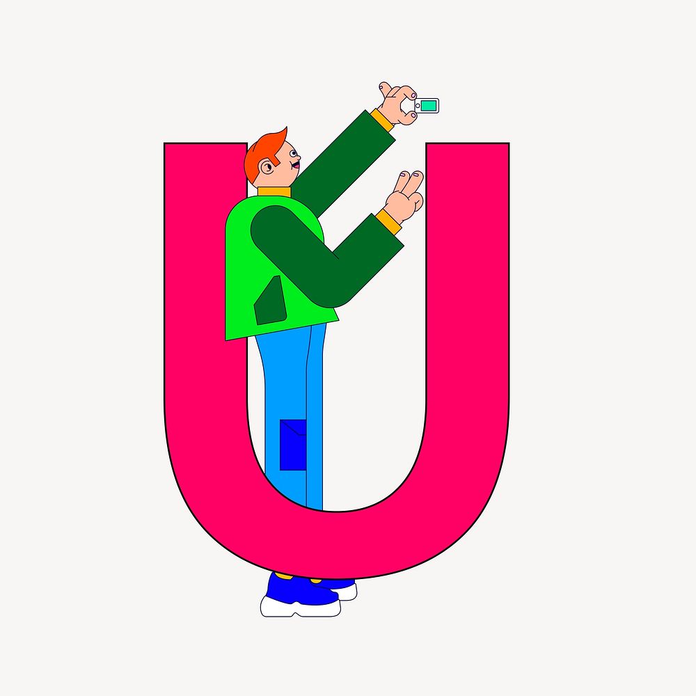 Letter U, character font illustration