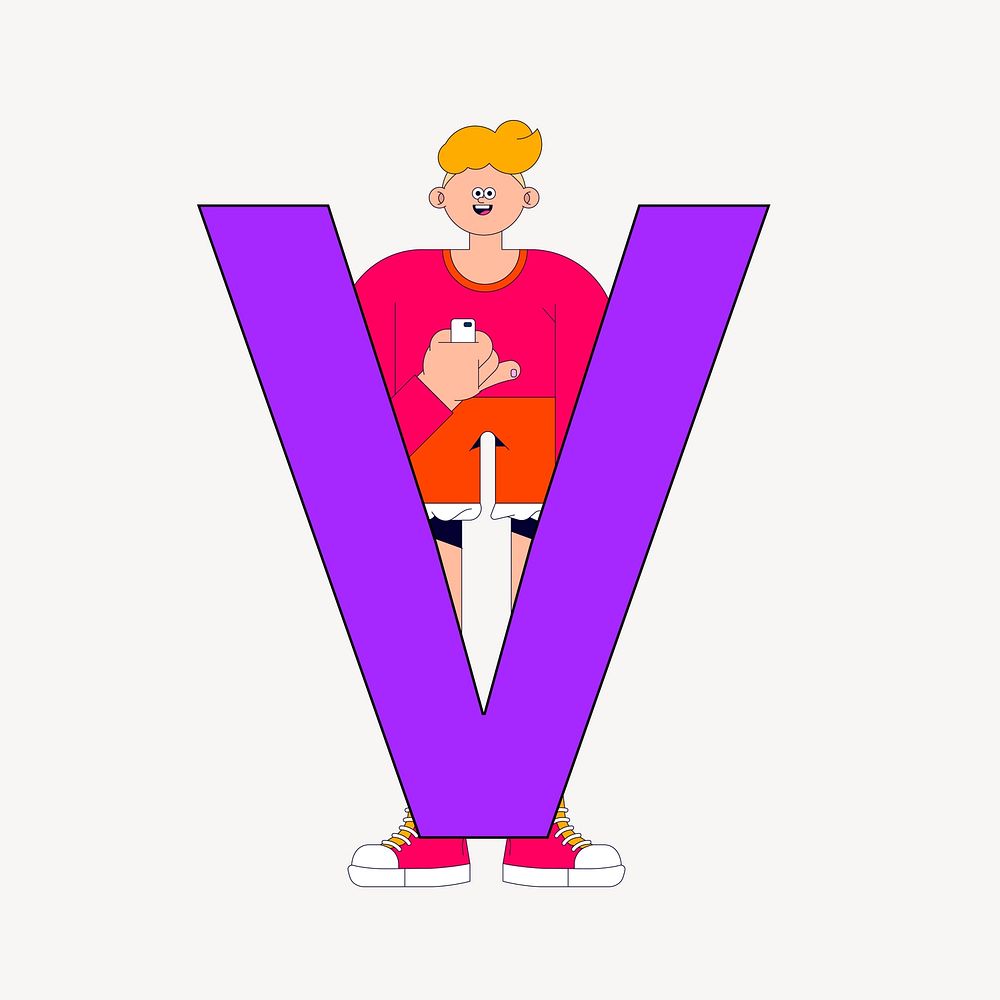 Letter V, character font illustration
