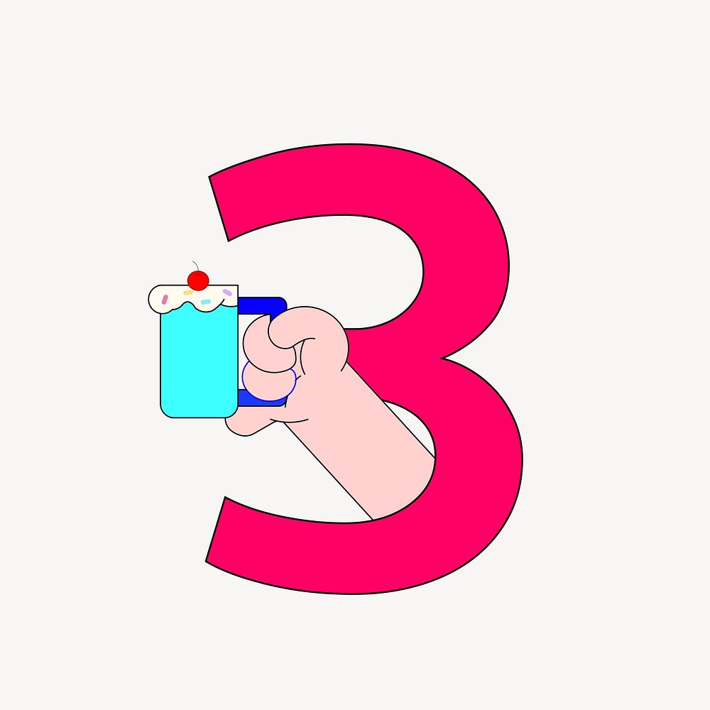 Number 3, colorful font illustration