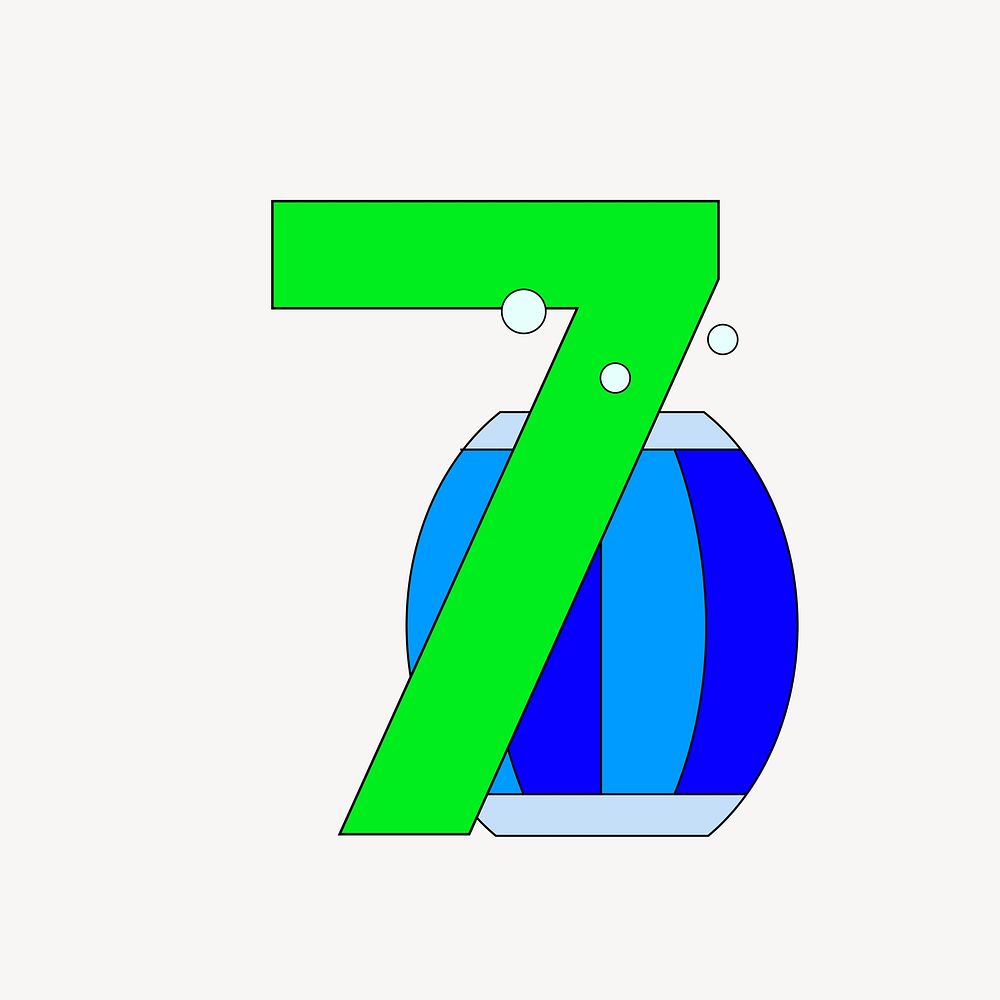 Number 7, colorful font illustration