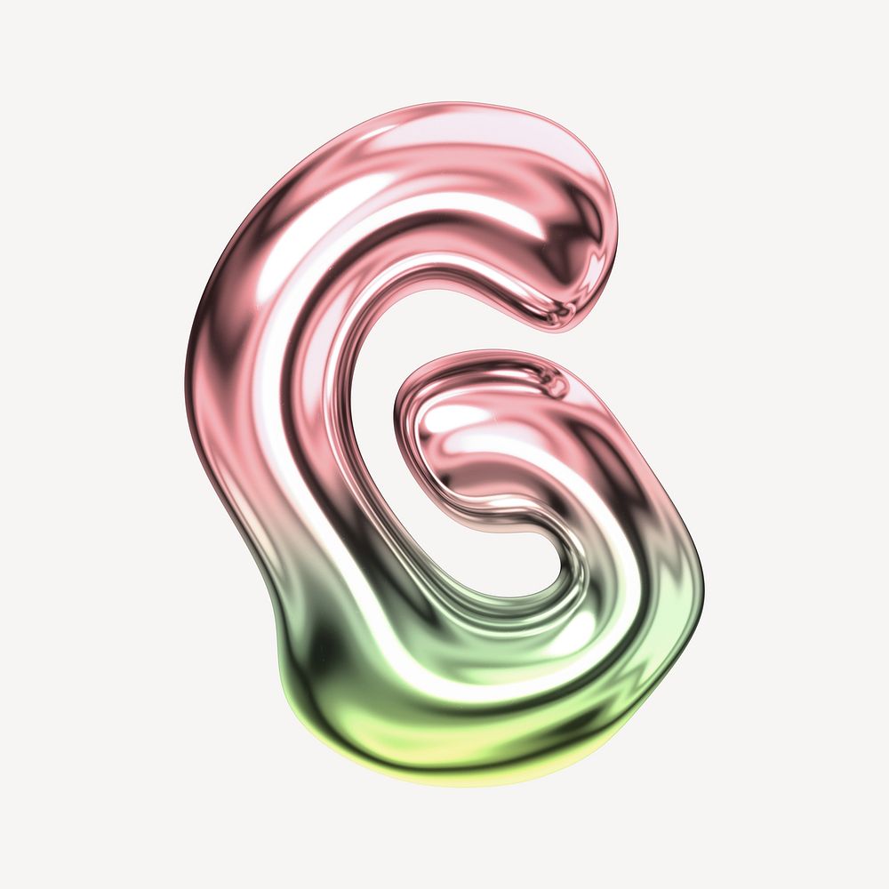 Letter G, holographic fluid chrome font illustration