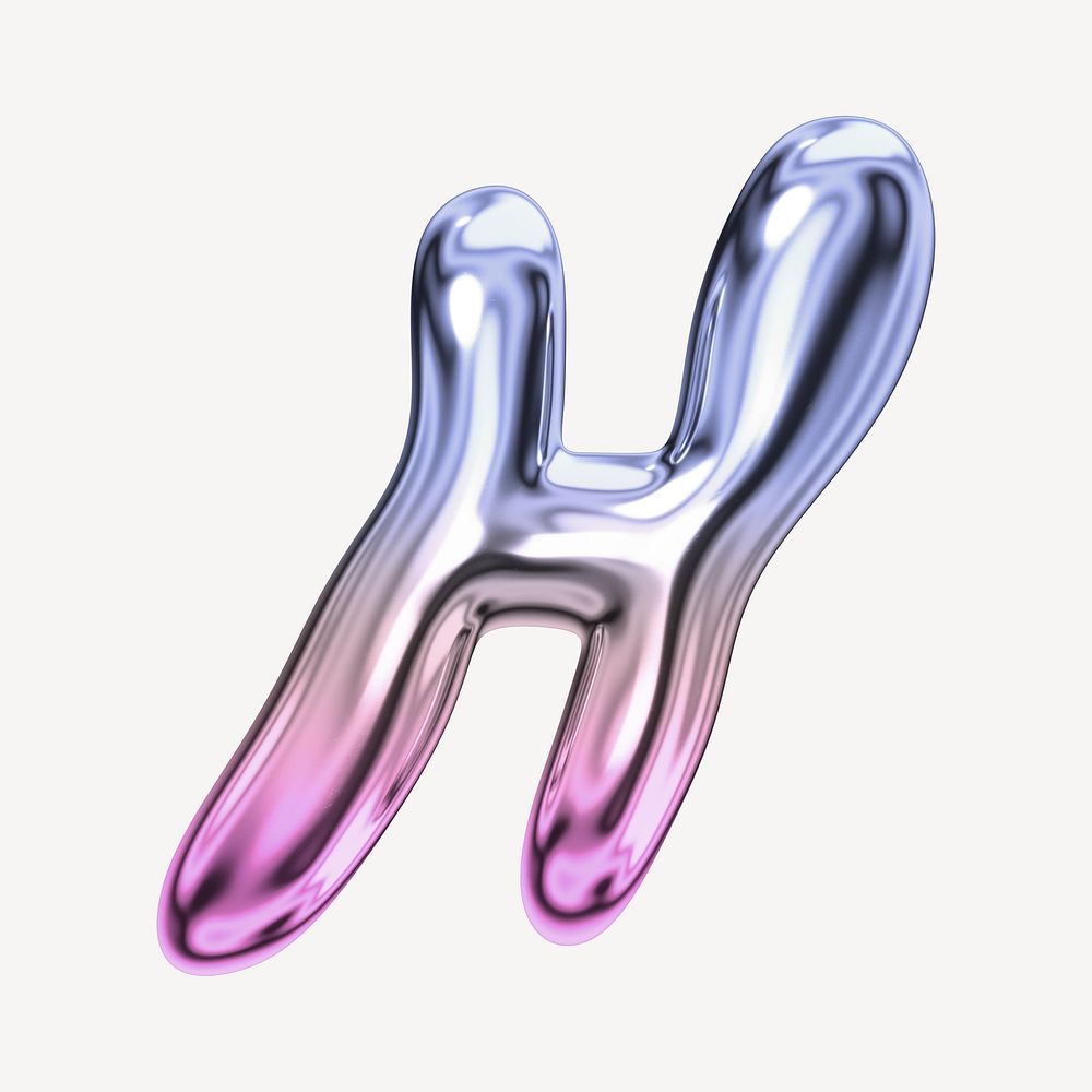 Letter H, holographic fluid chrome font illustration